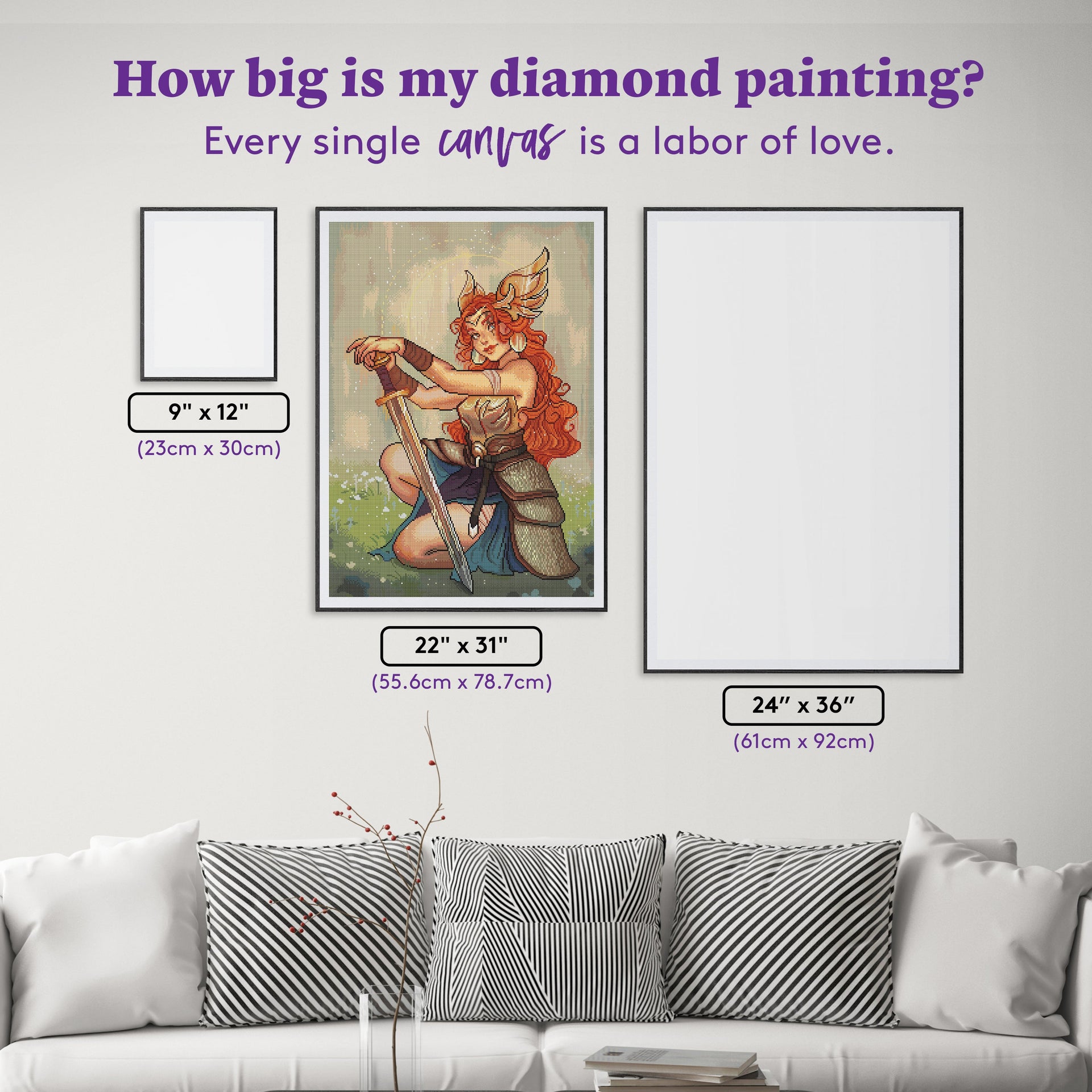 Diamond Painting Freyja of the Valkyries 22" x 31" (55.6cm x 78.7cm) / Round with 74 Colors including 2 ABs and 1 Iridescent Diamond and 4 Fairy Dust Diamonds / 57,772