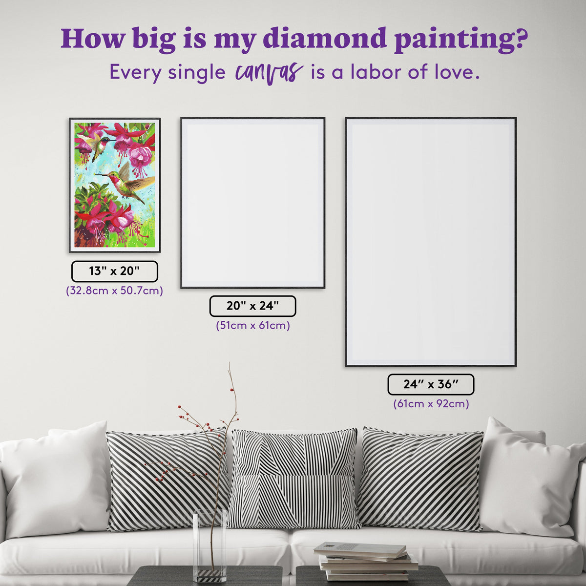 Diamond Painting Fuschia Hummingbird 13" x 20" (32.8cm x 50.7cm) / Round with 54 Colors including 3 ABs and 2 Fairy Dust Diamonds / 21,177