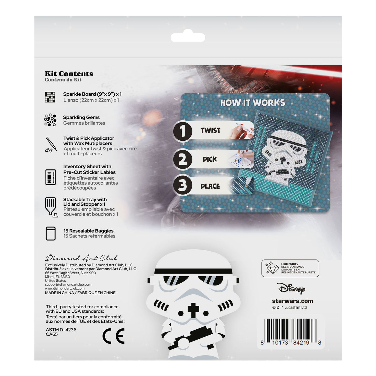 Diamond Painting Galactic Guard (Stormtrooper) - Easy Gem™ Sparkle Boards 9" x 9" (22cm x 22cm) / Round with 5 Colors including 4 Iridescent Diamonds / 2,310