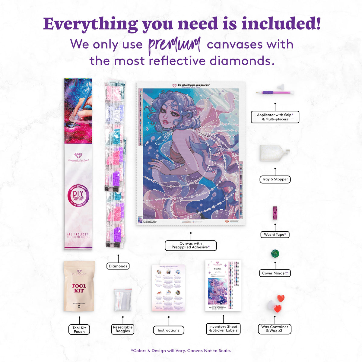 Diamond Painting Galatea 22" x 30" (55.6cm x 76cm) / Round with 50 Colors including 2 ABs and 3 Fairy Dust Diamonds / 55,752