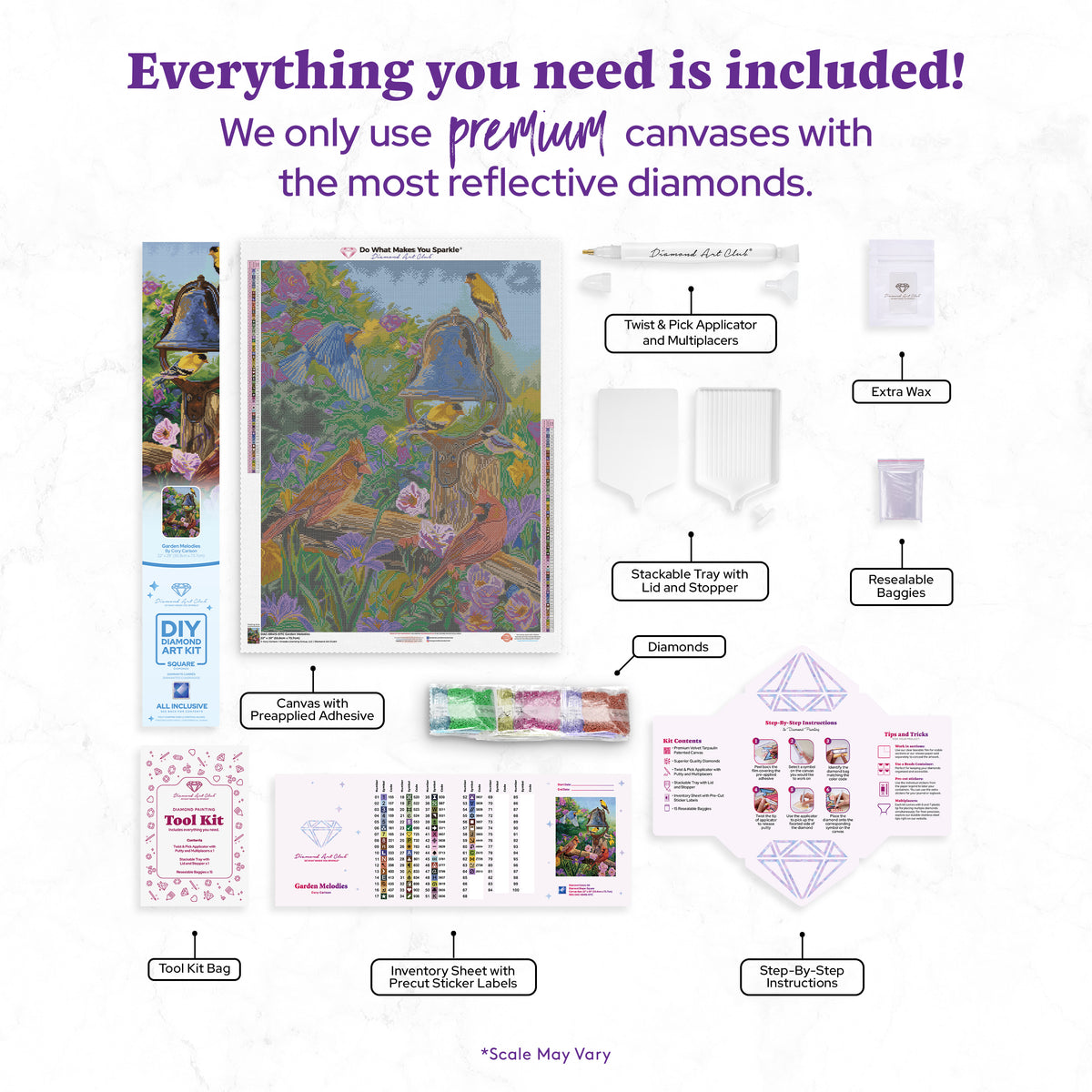 Diamond Painting Garden Melodies 22" x 29" (55.8cm x 73.7cm) / Square with 64 Colors including 2 ABs and 4 Fairy Dust Diamonds / 66,304