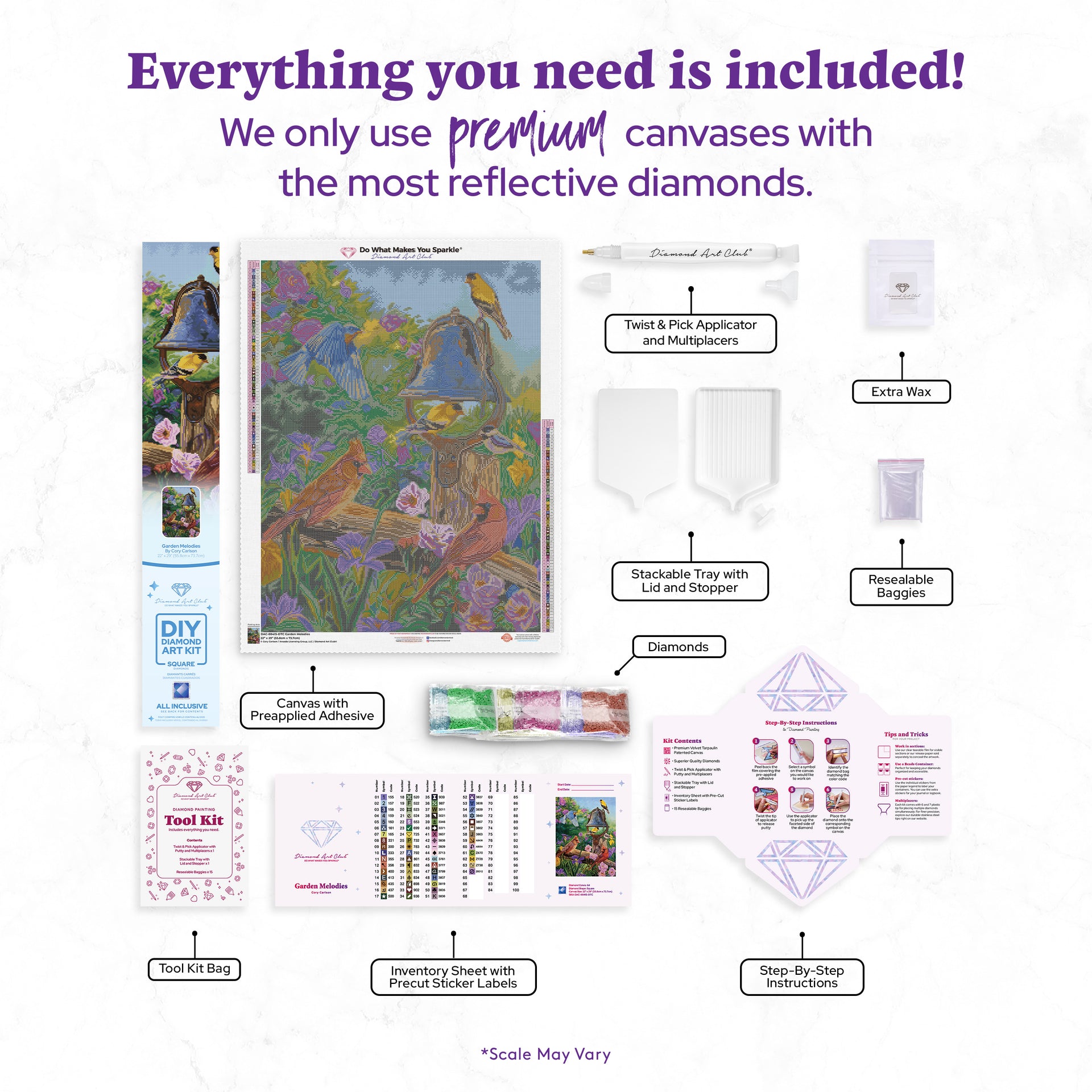 Diamond Painting Garden Melodies 22" x 29" (55.8cm x 73.7cm) / Square with 64 Colors including 2 ABs and 4 Fairy Dust Diamonds / 66,304