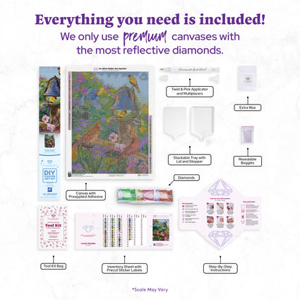 Diamond Painting Garden Melodies 22" x 29" (55.8cm x 73.7cm) / Square with 64 Colors including 2 ABs and 4 Fairy Dust Diamonds / 66,304
