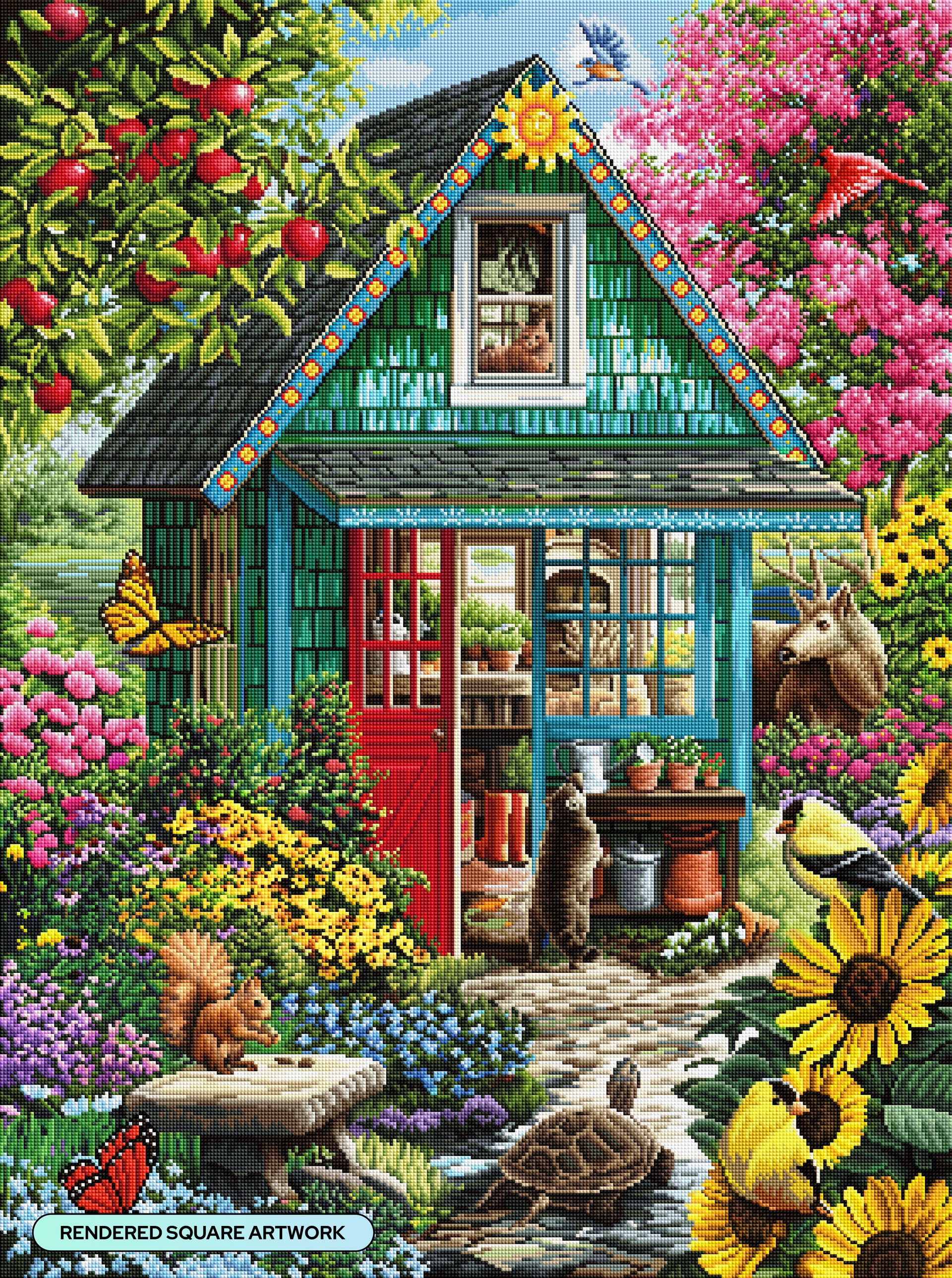 Diamond Painting Garden Shed 27.6" x 37" (69.9cm x 93.8cm) / Square with 65 Colors including 2 ABs and 6 Fairy Dust Diamonds / 105,937