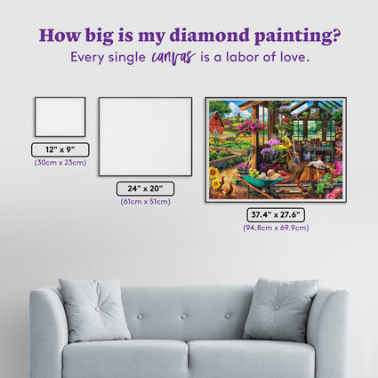 Diamond Painting Garden Shed 37.4" x 27.6" (94.8cm x 69.9cm) / Square with 95 Colors including 4 ABs and 3 Fairy Dust Diamonds / 107,061