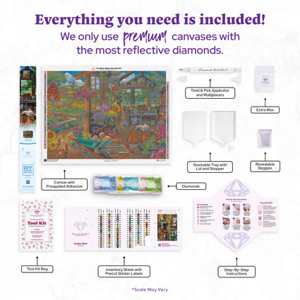 Diamond Painting Garden Shed 37.4" x 27.6" (94.8cm x 69.9cm) / Square with 95 Colors including 4 ABs and 3 Fairy Dust Diamonds / 107,061