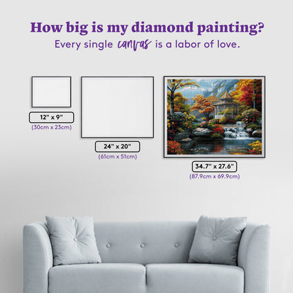 Diamond Painting Gazebo at Rivers Edge 34.7" x 27.6" (87.9cm x 69.9cm) / Square with 65 Colors including 3 ABs and 3 Fairy Dust Diamonds / 99,193