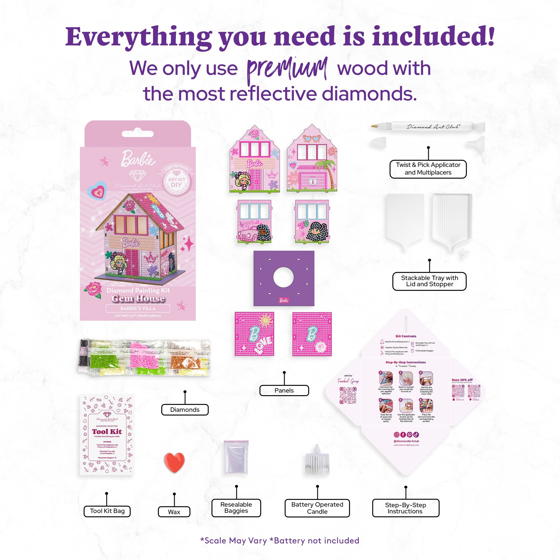 Diamond Painting Gem House - Barbie’s Villa 5.5" x 4.1" x 3.1" (14 x 10.5 x 8cm) / Round with 24 Colors / 2,590