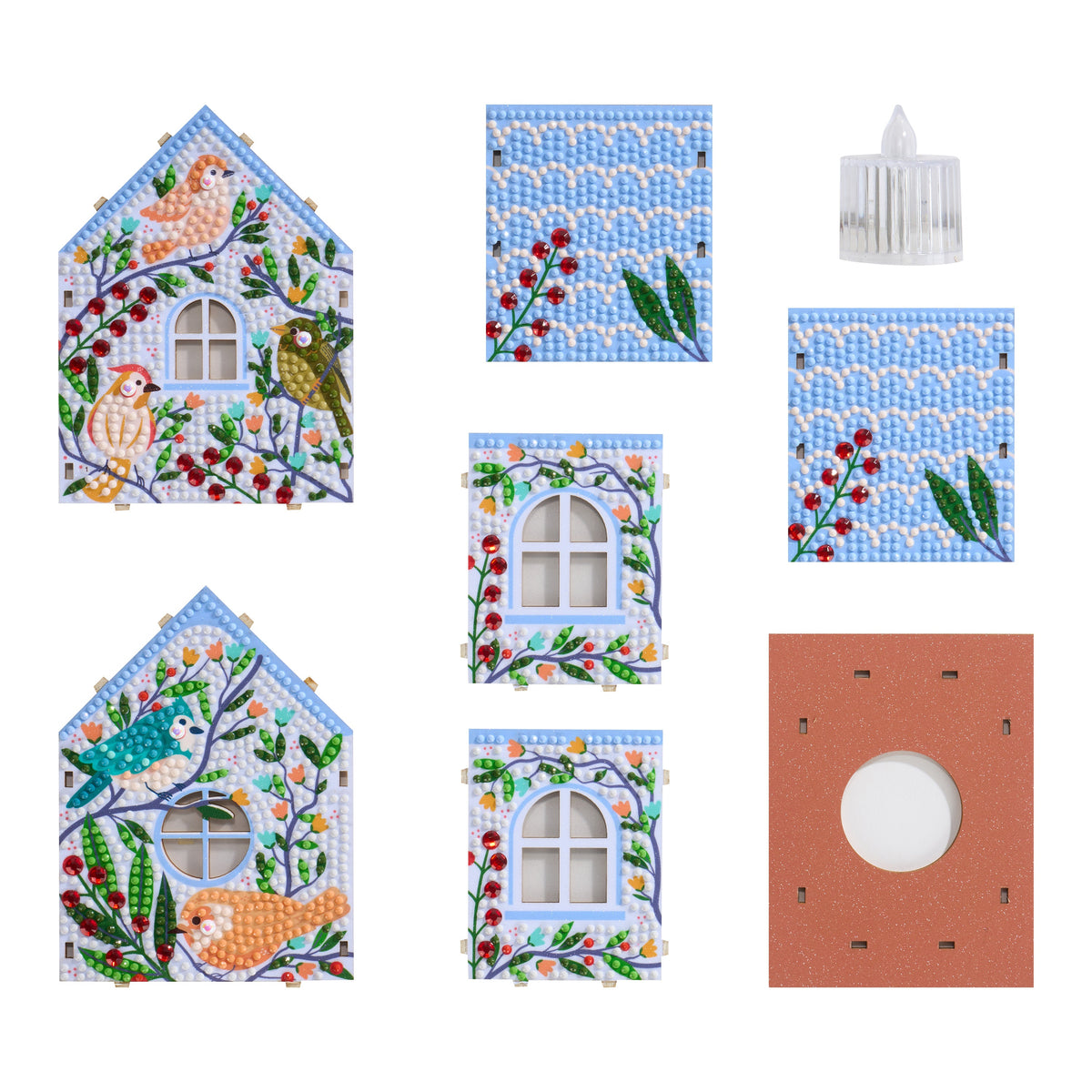 Diamond Painting Gem House - Birdie Love 5.5" x 4.1" x 3.1" (14 x 10.5 x 8cm) / Round with 16 colors including 2 Special Diamonds / 2,256