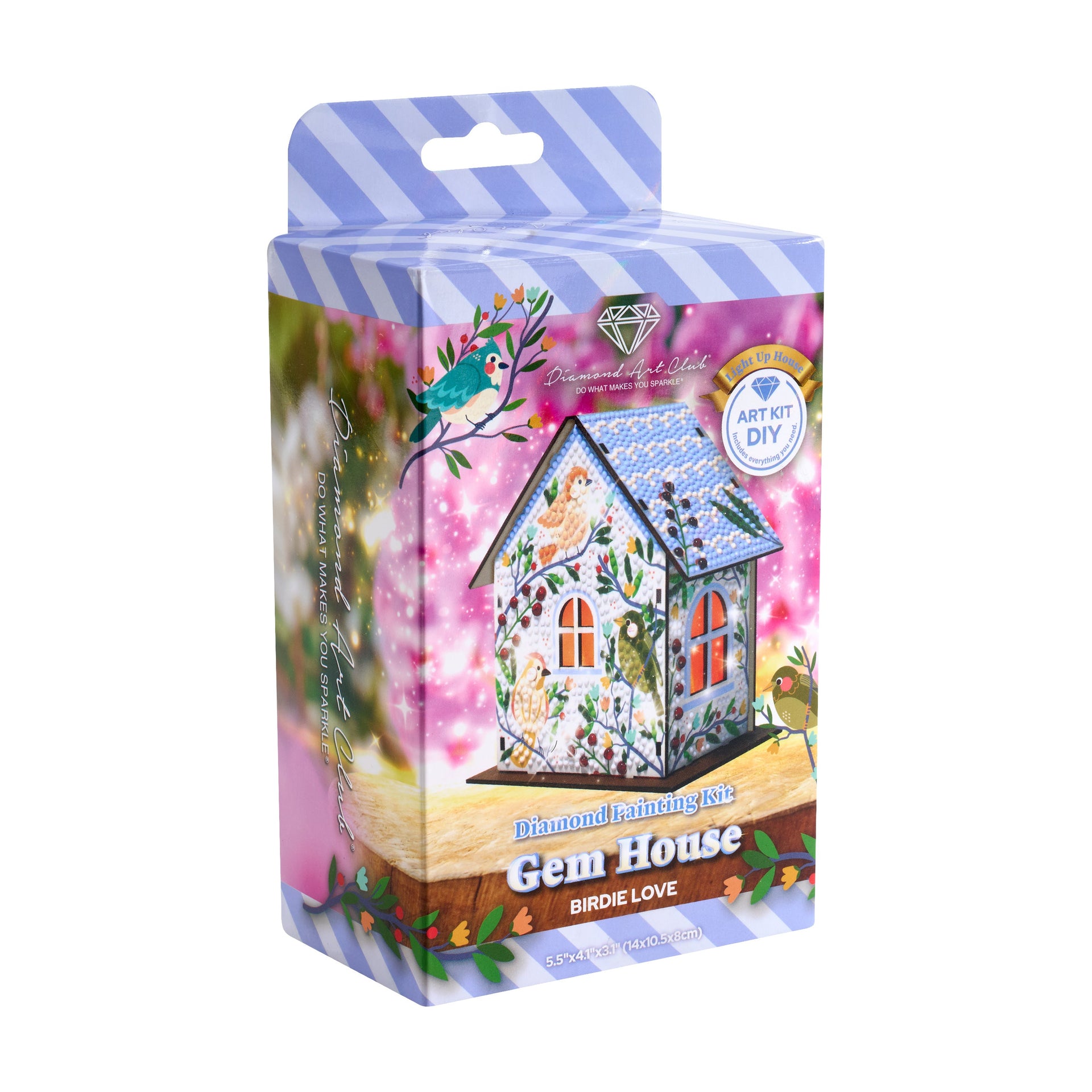 Diamond Painting Gem House - Birdie Love 5.5" x 4.1" x 3.1" (14 x 10.5 x 8cm) / Round with 16 colors including 2 Special Diamonds / 2,256