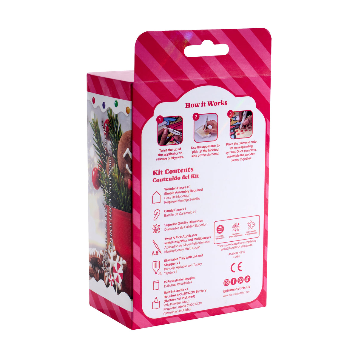 Diamond Painting Gem House - Candy Cane 5.4" x 4.9" x 3" (13.8 x 12.5 x 7.7cm) / Round with 11 colors including 4 ABs and 3 Fairy Dust Diamonds / 2,720