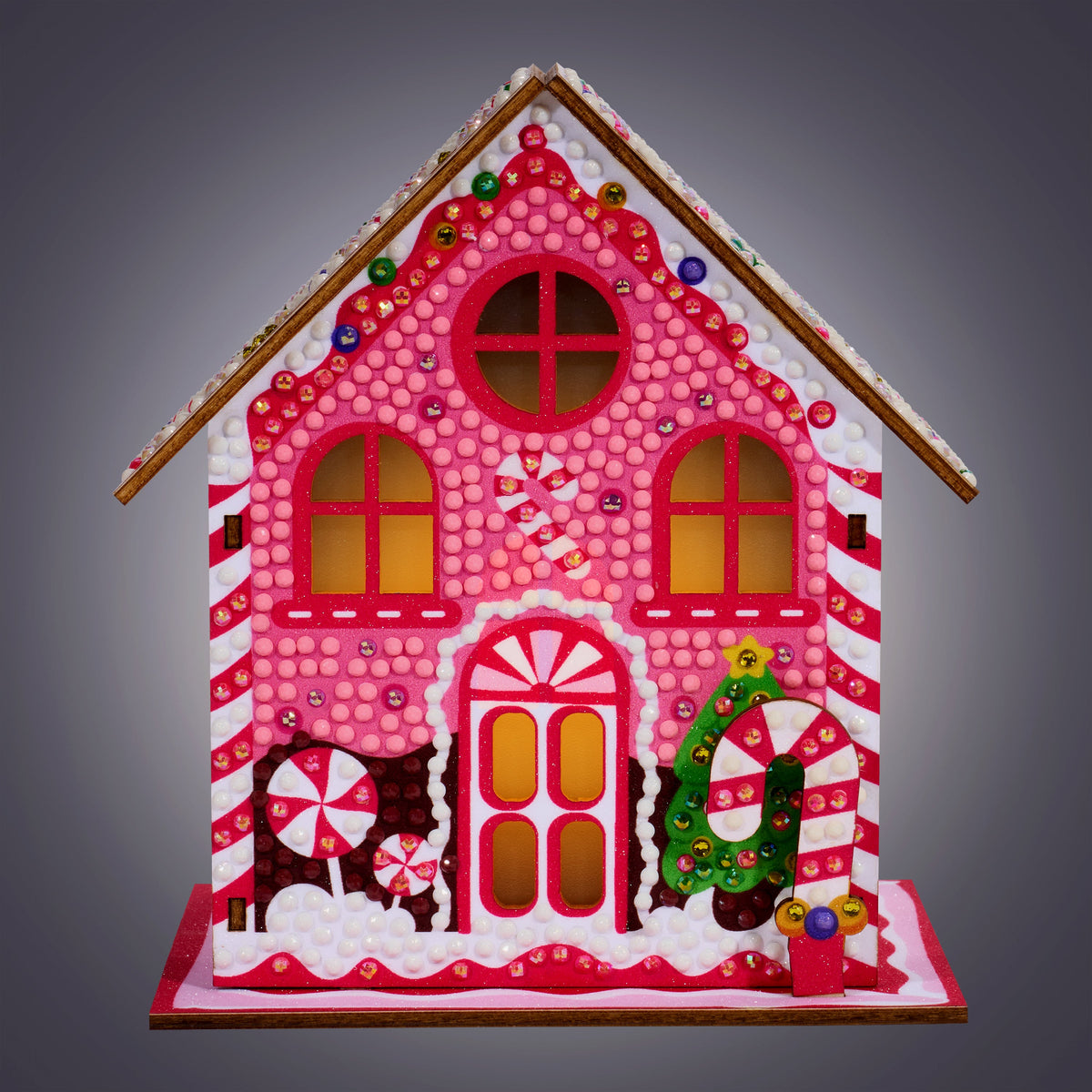 Diamond Painting Gem House - Candy Cane 5.4" x 4.9" x 3" (13.8 x 12.5 x 7.7cm) / Round with 11 colors including 4 ABs and 3 Fairy Dust Diamonds / 2,720