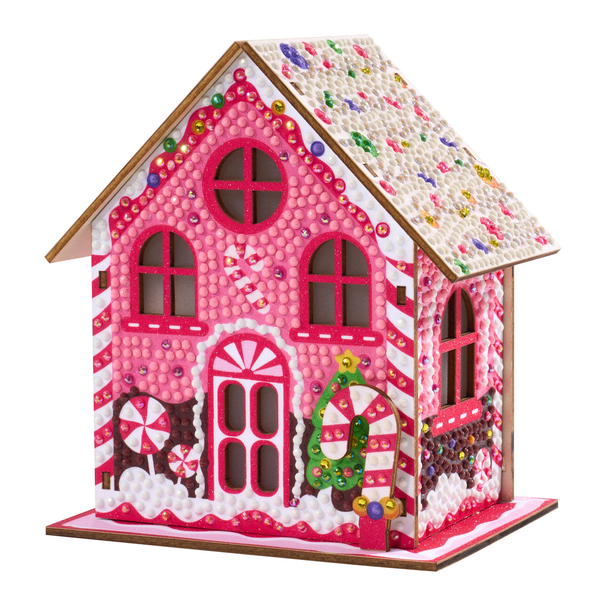 Diamond Painting Gem House - Candy Cane 5.4" x 4.9" x 3" (13.8 x 12.5 x 7.7cm) / Round with 11 colors including 4 ABs and 3 Fairy Dust Diamonds / 2,720