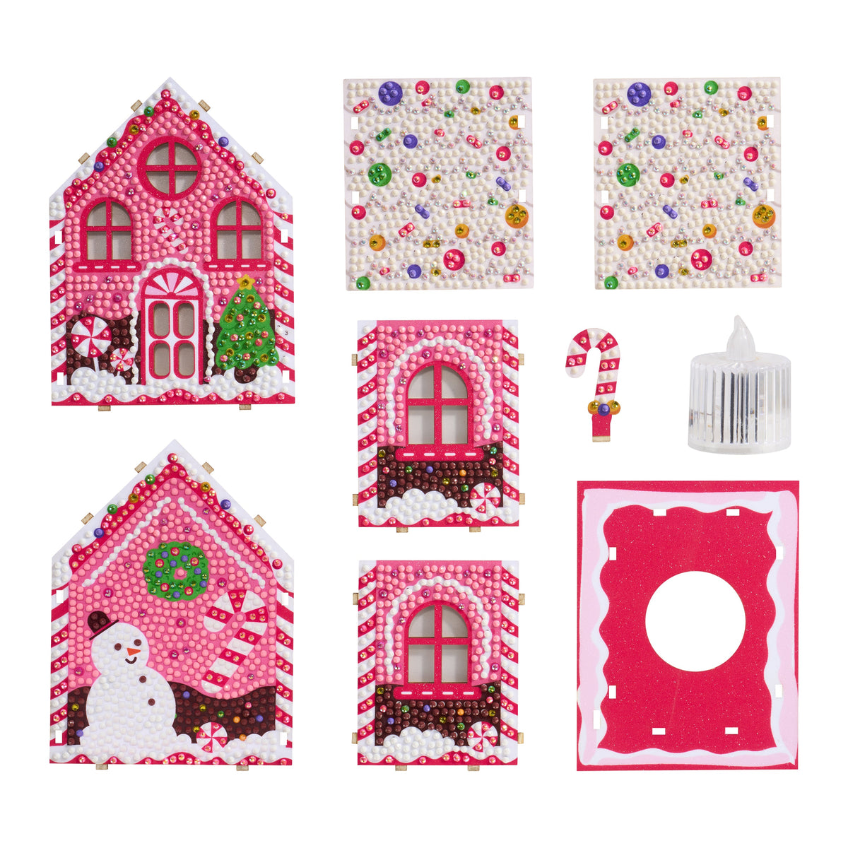 Diamond Painting Gem House - Candy Cane 5.4" x 4.9" x 3" (13.8 x 12.5 x 7.7cm) / Round with 11 colors including 4 ABs and 3 Fairy Dust Diamonds / 2,720