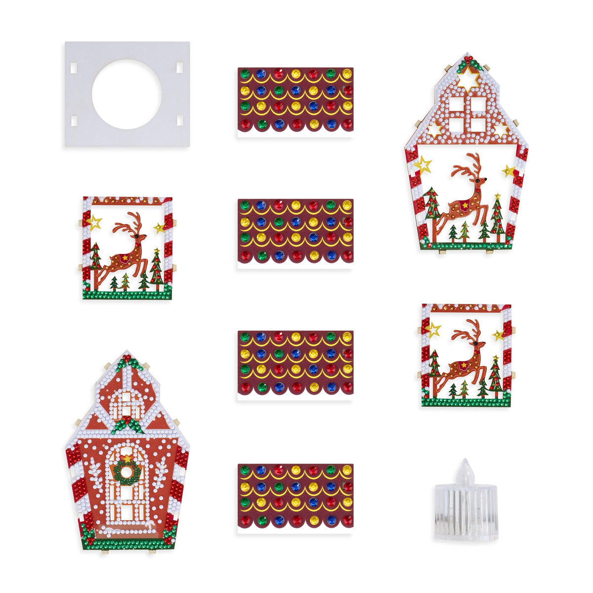 Diamond Painting Gem House - Gingerbread Reindeer 5.5" x 4.1" x 3.1" (14 x 10.5 x 8cm) / Round with 10 Colors including 9 Iridescent Diamonds / 1,094