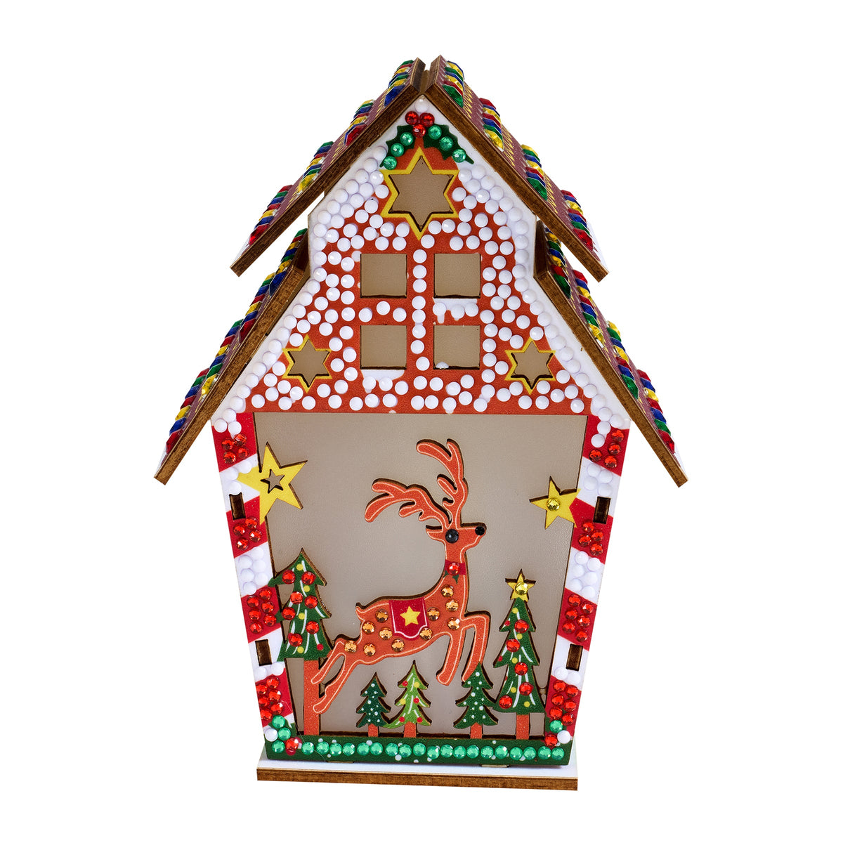 Diamond Painting Gem House - Gingerbread Reindeer 5.5" x 4.1" x 3.1" (14 x 10.5 x 8cm) / Round with 10 Colors including 9 Iridescent Diamonds / 1,094