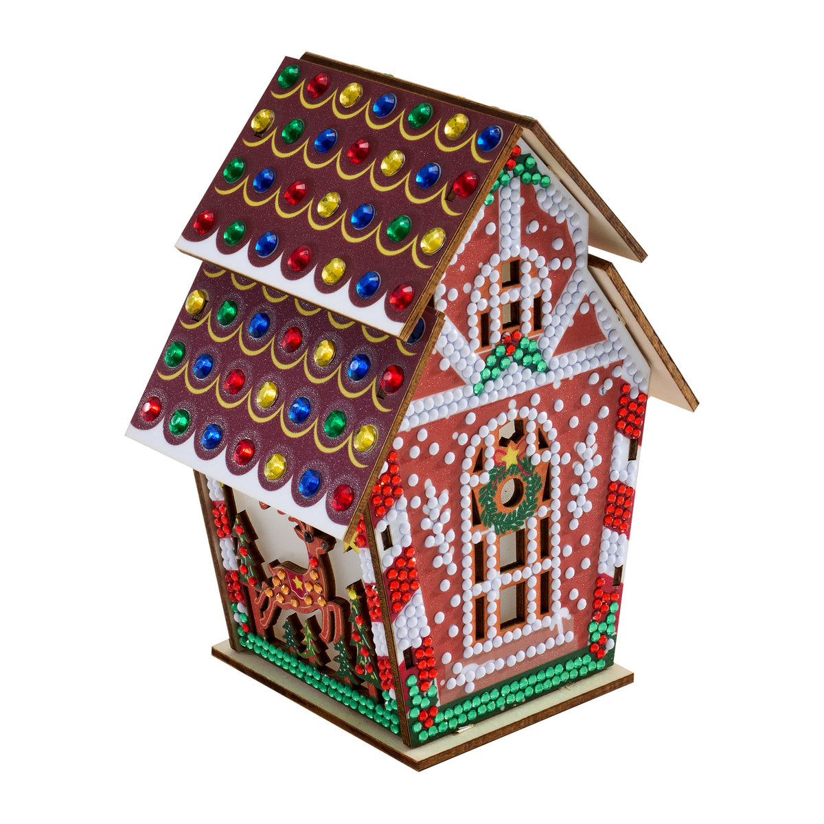 Diamond Painting Gem House - Gingerbread Reindeer 5.5" x 4.1" x 3.1" (14 x 10.5 x 8cm) / Round with 10 Colors including 9 Iridescent Diamonds / 1,094