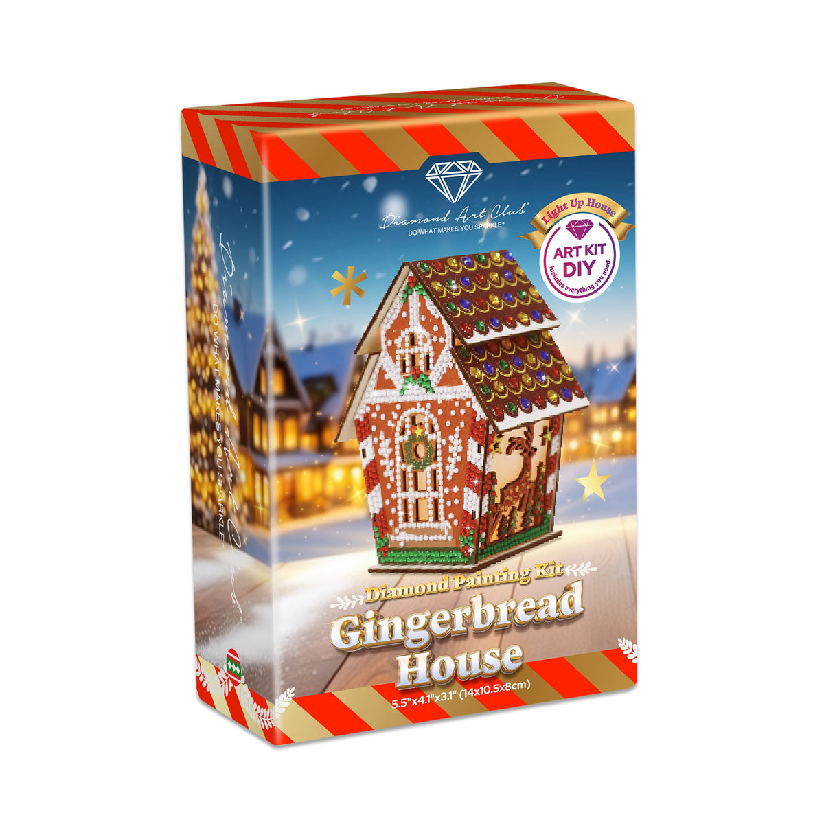 Diamond Painting Gem House - Gingerbread Reindeer 5.5" x 4.1" x 3.1" (14 x 10.5 x 8cm) / Round with 10 Colors including 9 Iridescent Diamonds / 1,094