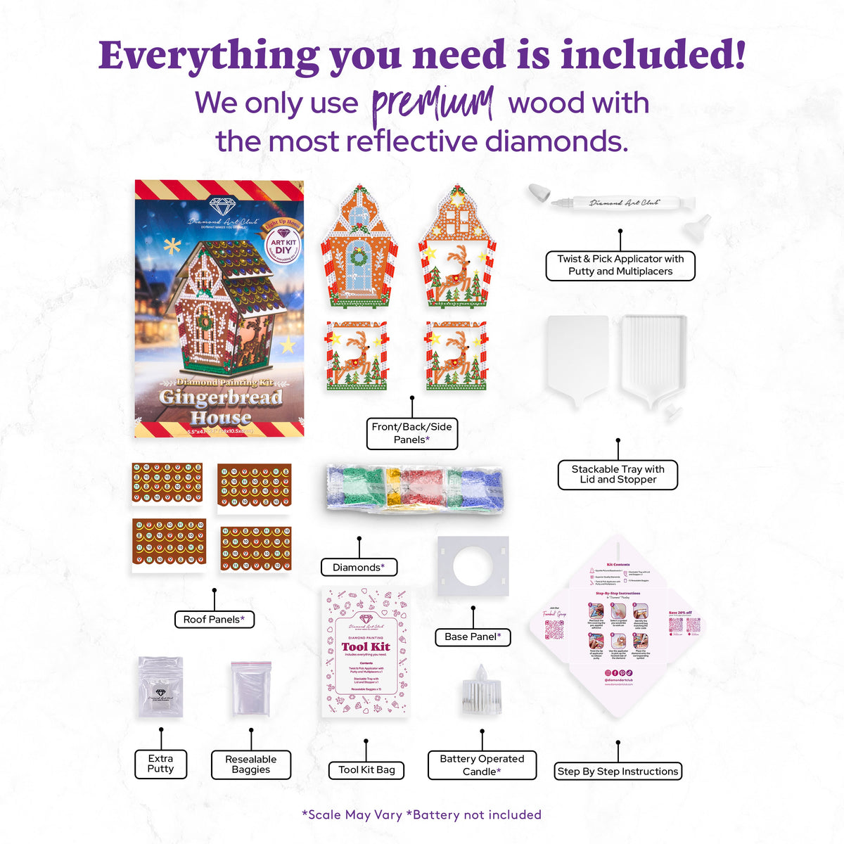 Diamond Painting Gem House - Gingerbread Reindeer 5.5" x 4.1" x 3.1" (14 x 10.5 x 8cm) / Round with 10 Colors including 9 Iridescent Diamonds / 1,094