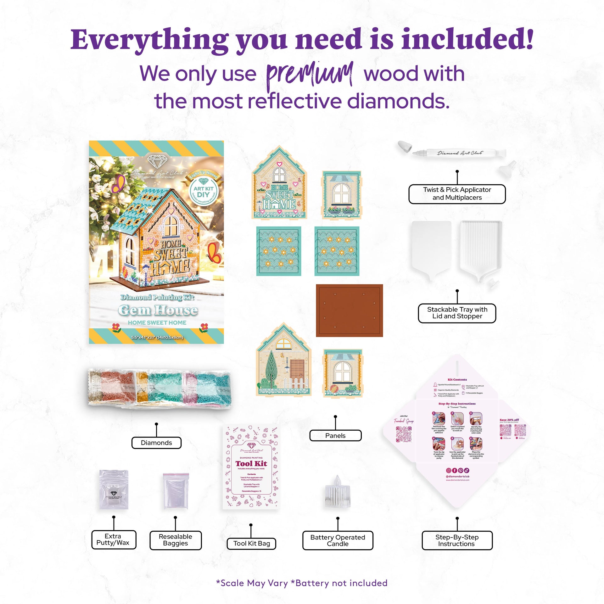 Diamond Painting Gem House - Home Sweet Home 5.5" x 4.1" x 3.1" (14cm x 10.5cm x 8cm) / Round with 21 Colors / 4,503