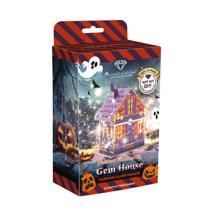Diamond Painting Gem House - Pumpkin Glow Manor 5.5" x 4.1" x 3.1" (14 x 10.5 x 8cm) / Round with 20 Colors including 2 ABs and 1 Fairy Dust Diamond / 2,815