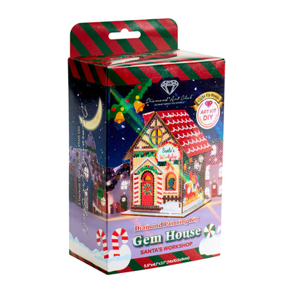 Diamond Painting Gem House - Santa's Workshop 5.5" x 4.1" x 3.1" (14 x 10.5 x 8cm) / Round with 28 Colors including 1 AB and 3 Iridescent Diamonds and 2 Fairy Dust Diamonds / 2,830