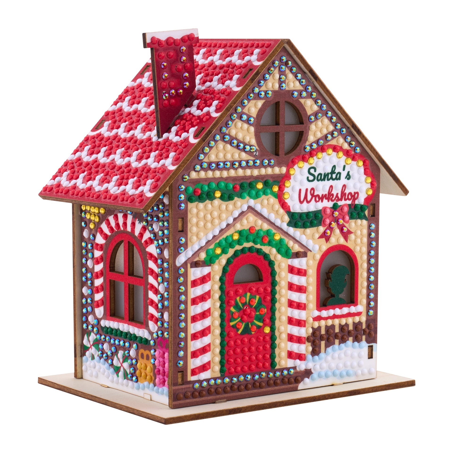 Diamond Painting Gem House - Santa's Workshop 5.5" x 4.1" x 3.1" (14 x 10.5 x 8cm) / Round with 28 Colors including 1 AB and 3 Iridescent Diamonds and 2 Fairy Dust Diamonds / 2,830