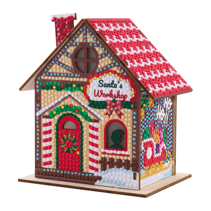 Diamond Painting Gem House - Santa's Workshop 5.5" x 4.1" x 3.1" (14 x 10.5 x 8cm) / Round with 28 Colors including 1 AB and 3 Iridescent Diamonds and 2 Fairy Dust Diamonds / 2,830