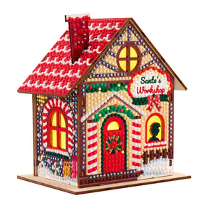 Diamond Painting Gem House - Santa's Workshop 5.5" x 4.1" x 3.1" (14 x 10.5 x 8cm) / Round with 28 Colors including 1 AB and 3 Iridescent Diamonds and 2 Fairy Dust Diamonds / 2,830