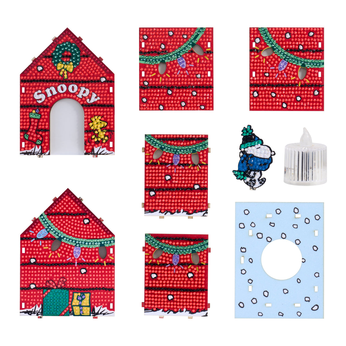 Diamond Painting Gem House - The Peanuts™ Holiday 5.4" x 4.9" x 3" (13.8 x 12.5 x 7.7cm) / Round with 13 colors including 1 AB and 4 Iridescent Diamonds and 4 Fairy Dust Diamonds / 2,965