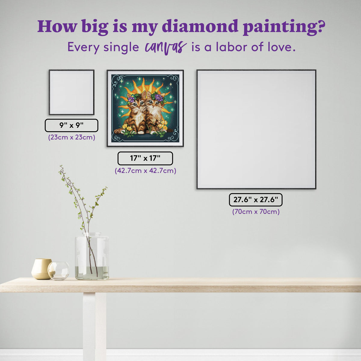 Diamond Painting Gemini Zodiac Kittens 17" x 17" (42.7cm x 42.7cm) / Round with 57 Colors including 2 ABs and 1 Iridescent Diamond and 3 Fairy Dust Diamonds / 24,025
