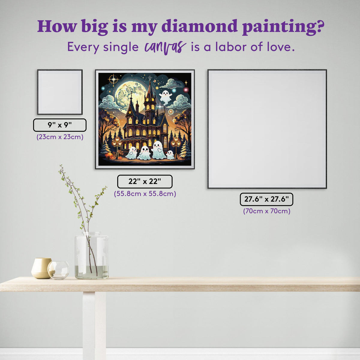 Diamond Painting Ghost Family 22" x 22" (55.8cm x 55.8cm) / Square with 54 Colors including 1 AB and 4 Fairy Dust Diamonds / 50,176