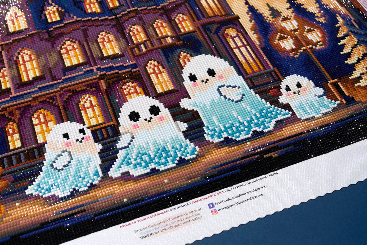 Diamond Painting Ghost Family 22" x 22" (55.8cm x 55.8cm) / Square with 54 Colors including 1 AB and 4 Fairy Dust Diamonds / 50,176