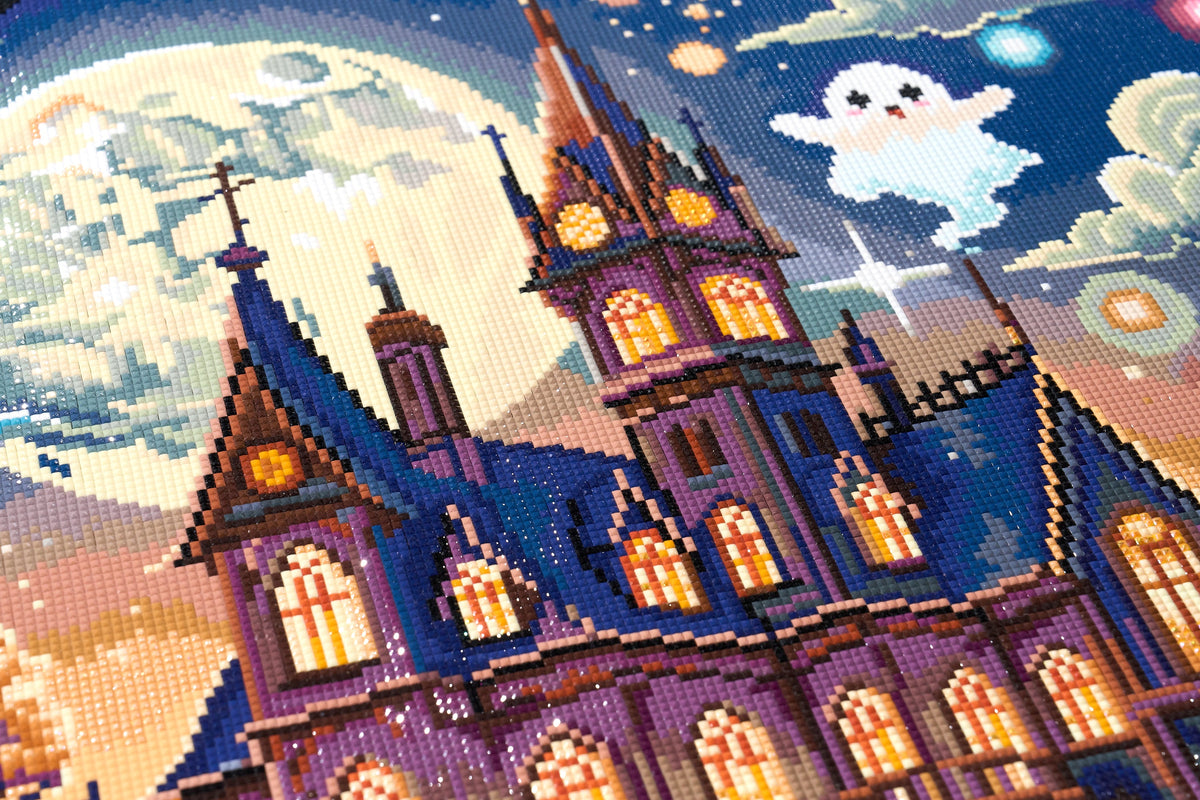 Diamond Painting Ghost Family 22" x 22" (55.8cm x 55.8cm) / Square with 54 Colors including 1 AB and 4 Fairy Dust Diamonds / 50,176