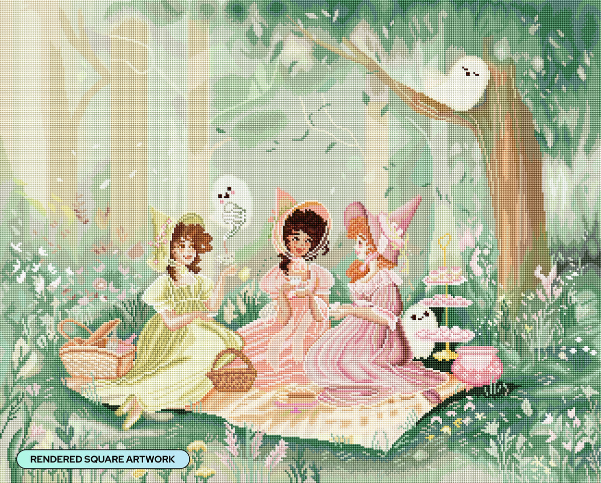 Diamond Painting Ghostly Tea Party 31.9" x 25.6" (80.9cm x 65cm) / Square with 64 Colors including 2 ABs and 3 Fairy Dust Diamonds / 84,825