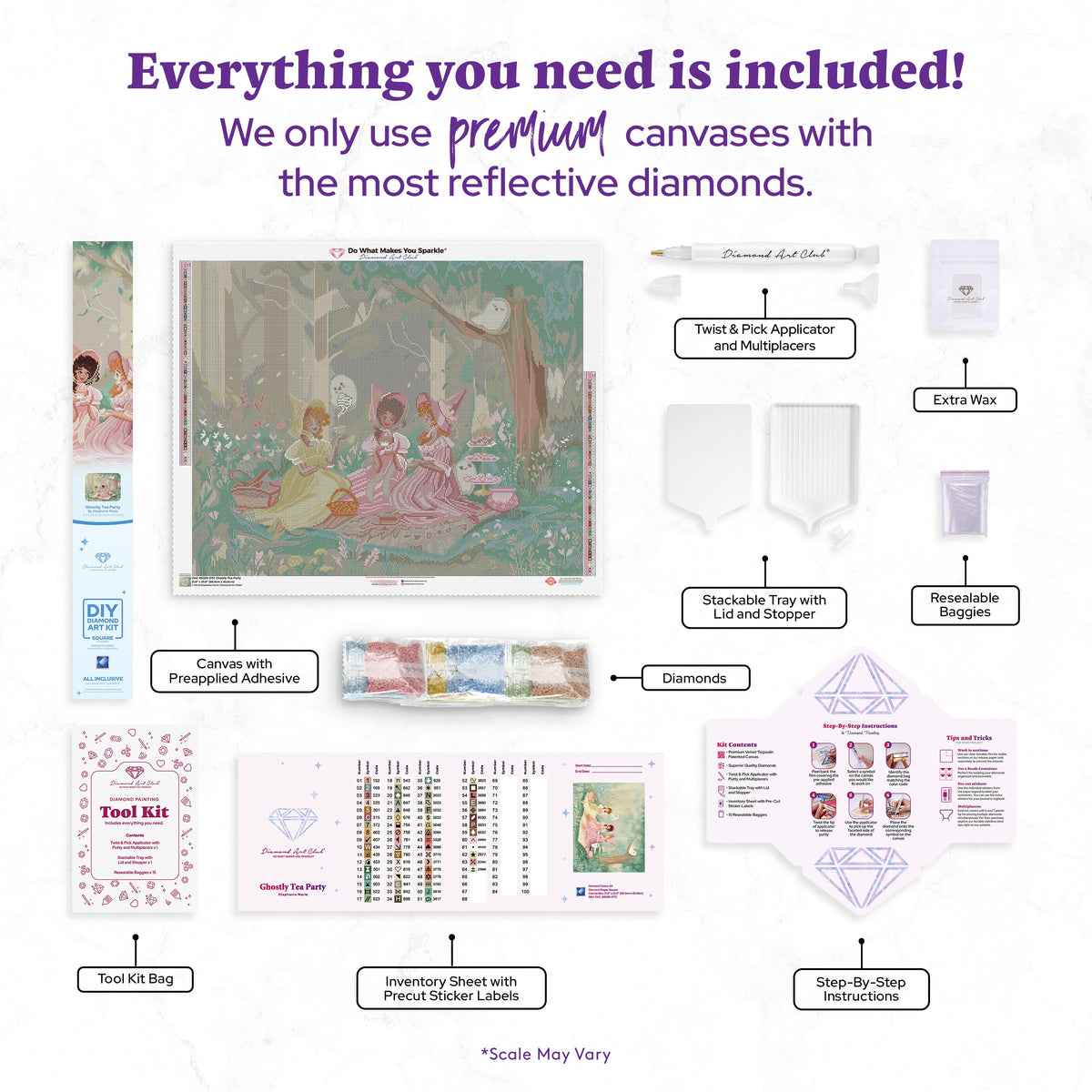 Diamond Painting Ghostly Tea Party 31.9" x 25.6" (80.9cm x 65cm) / Square with 64 Colors including 2 ABs and 3 Fairy Dust Diamonds / 84,825