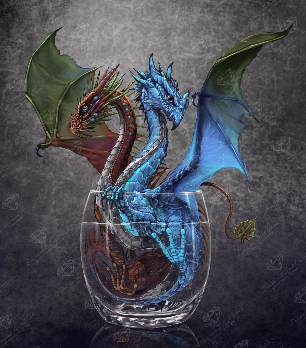 Diamond Painting Gin & Tonic Dragon 25.6" x 29.1" (65cm x 73.9cm) / Square with 48 Colors including 2 ABs and 3 Fairy Dust Diamonds / 77,517
