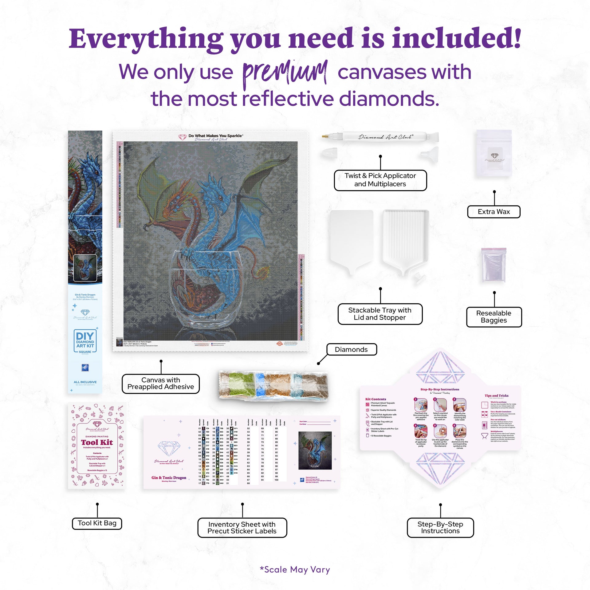 Diamond Painting Gin & Tonic Dragon 25.6" x 29.1" (65cm x 73.9cm) / Square with 48 Colors including 2 ABs and 3 Fairy Dust Diamonds / 77,517