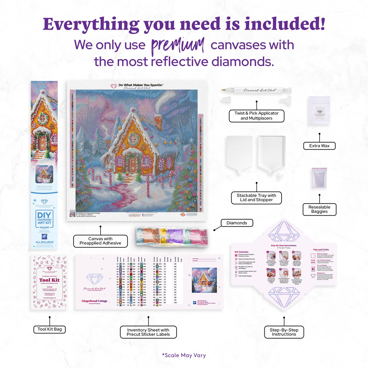 Diamond Painting Gingerbread Cottage 22" x 22" (55.8cm x 55.8cm) / Square with 68 Colors including 2 ABs and 3 Fairy Dust Diamonds / 50,176