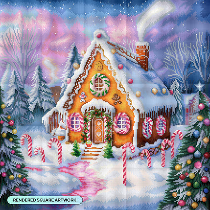 Diamond Painting Gingerbread Cottage 22" x 22" (55.8cm x 55.8cm) / Square with 68 Colors including 2 ABs and 3 Fairy Dust Diamonds / 50,176