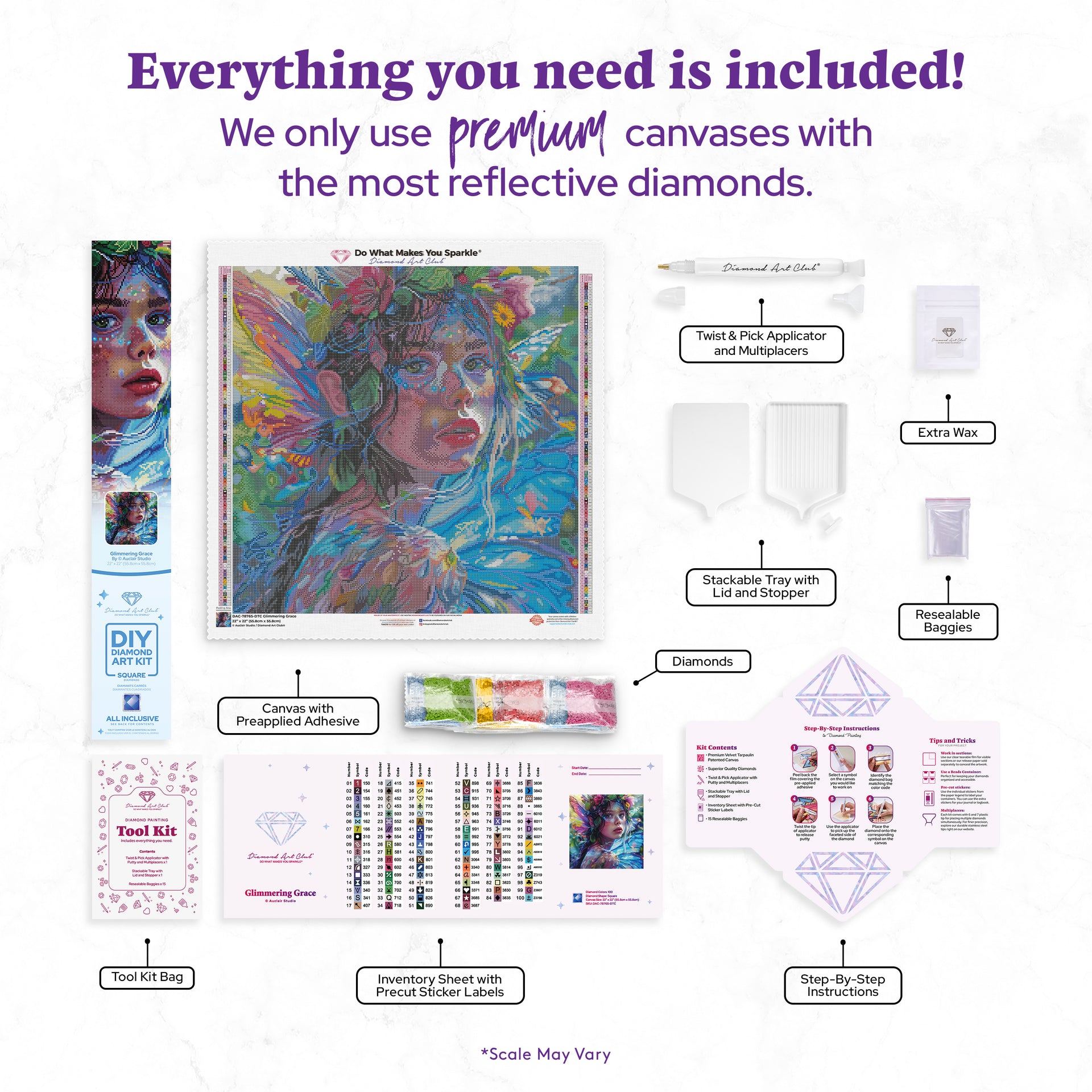 Diamond Painting Glimmering Grace 22" x 22" (55.8cm x 55.8cm) / Square with 100 Colors including 4 ABs and 4 Fairy Dust Diamonds / 50,176