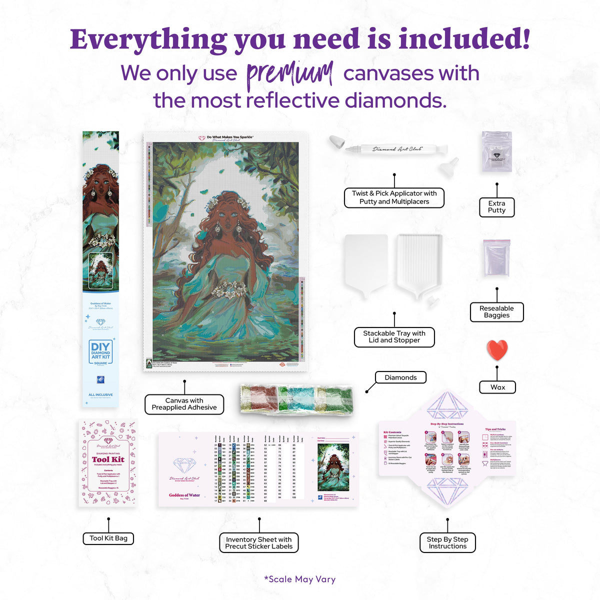 Diamond Painting Goddess of Water 23.6" x 35.4" (60cm x 90cm) / Square with 52 Colors including 5 Fairy Dust Diamonds and 1 Iridescent Diamond / 87,001