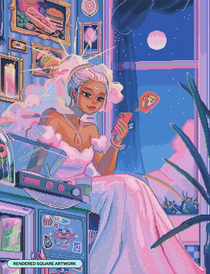 Diamond Painting Goddess Ordering Takeout 25.6" x 33.5" (65cm x 84.9cm) / Square with 57 Colors including 5 ABs and 4 Fairy Dust Diamonds / 89,001