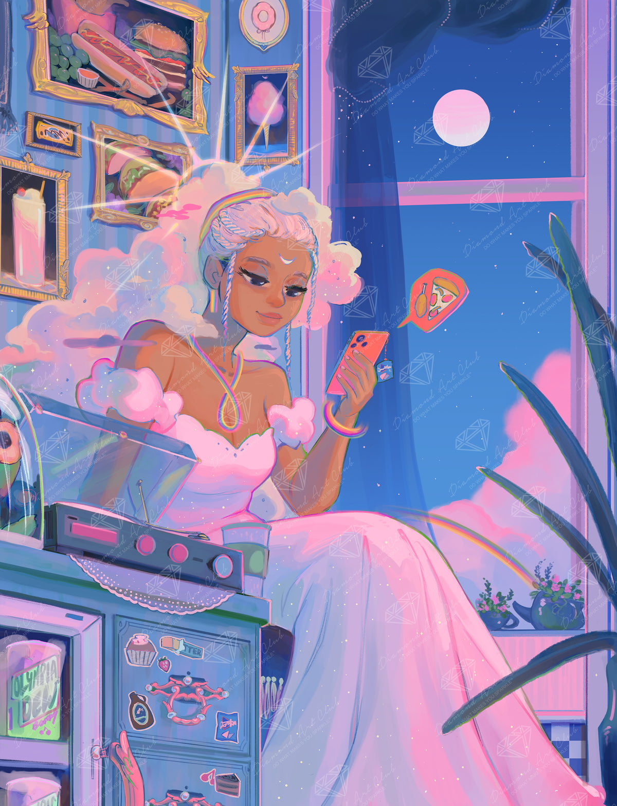 Diamond Painting Goddess Ordering Takeout 25.6" x 33.5" (65cm x 84.9cm) / Square with 57 Colors including 5 ABs and 4 Fairy Dust Diamonds / 89,001