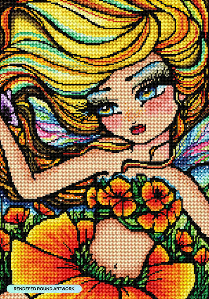 Diamond Painting Golden Poppy Fairy 17" x 24" (42.6cm x 60.8cm) / Round with 55 Colors including 5 ABs / 32,984