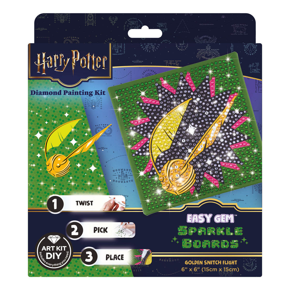 Diamond Painting Golden Snitch Flight - Easy Gem™ Sparkle Boards 6" x 6" (15cm x 15cm) / Round with 6 Colors including 6 Iridescent Diamonds / 902