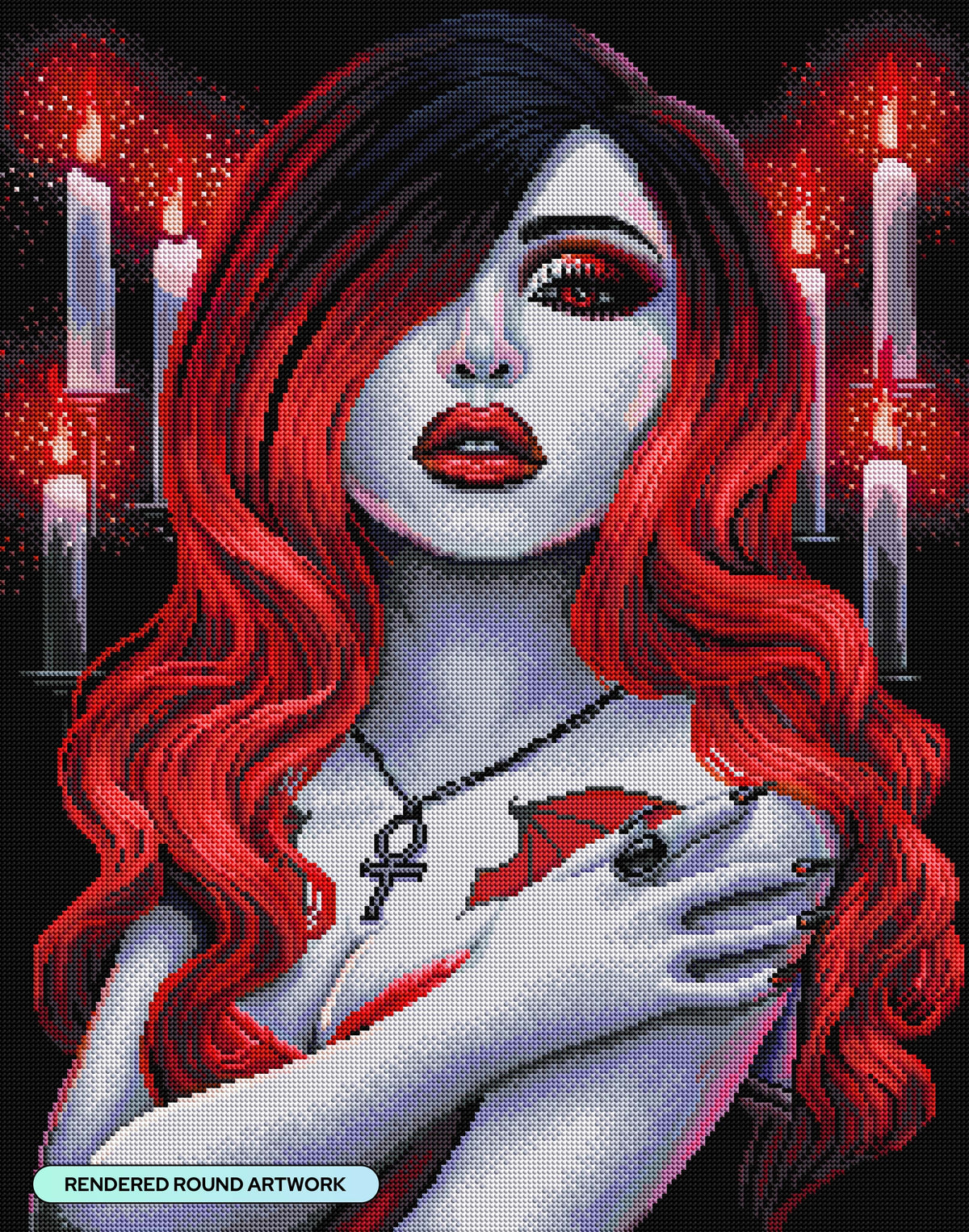 Diamond Painting Goth Beauty Red 22" x 28" (55.6cm x 70.7cm) / Round with 47 Colors including 2 ABs and 1 Electro Diamond and 3 Fairy Dust Diamonds / 51,914
