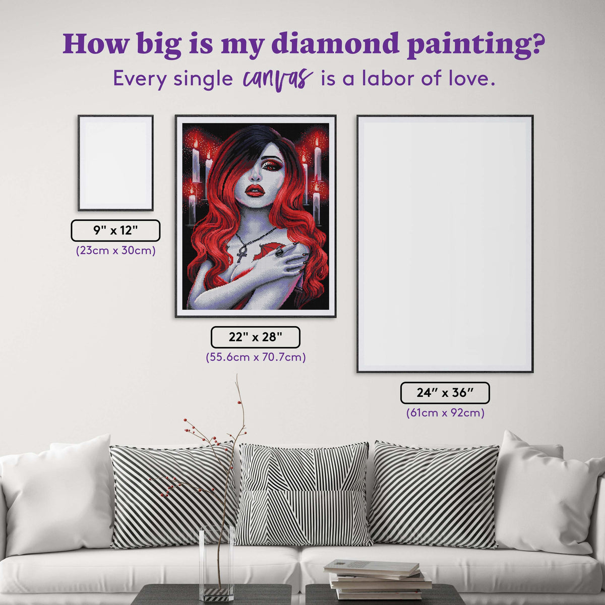 Diamond Painting Goth Beauty Red 22" x 28" (55.6cm x 70.7cm) / Round with 47 Colors including 2 ABs and 1 Electro Diamond and 3 Fairy Dust Diamonds / 51,914