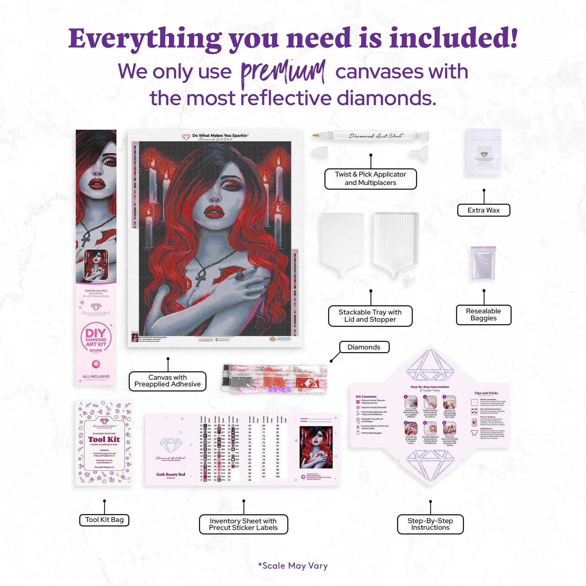 Diamond Painting Goth Beauty Red 22" x 28" (55.6cm x 70.7cm) / Round with 47 Colors including 2 ABs and 1 Electro Diamond and 3 Fairy Dust Diamonds / 51,914