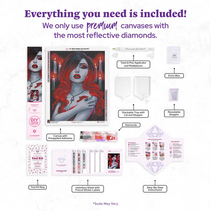 Diamond Painting Goth Beauty Red 22" x 28" (55.6cm x 70.7cm) / Round with 47 Colors including 2 ABs and 1 Electro Diamond and 3 Fairy Dust Diamonds / 51,914